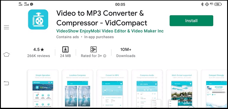 Giao diện VidCompact Video to MP3 Converter trên CHPlay